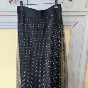 Black Sheer Polka Dot Skirt – Taupe Dots, Elastic Waist (Size 4–6)